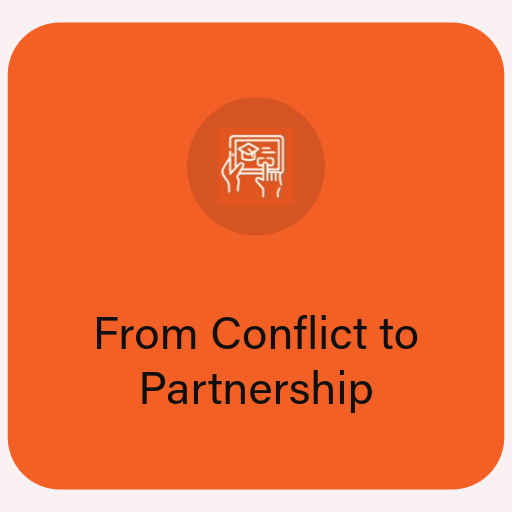 orange square with from conflict to partnership written on it 