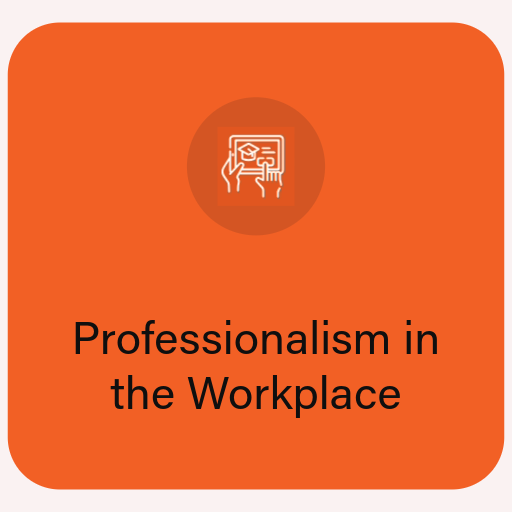 orange square with the words "professionalism in the workplace" written